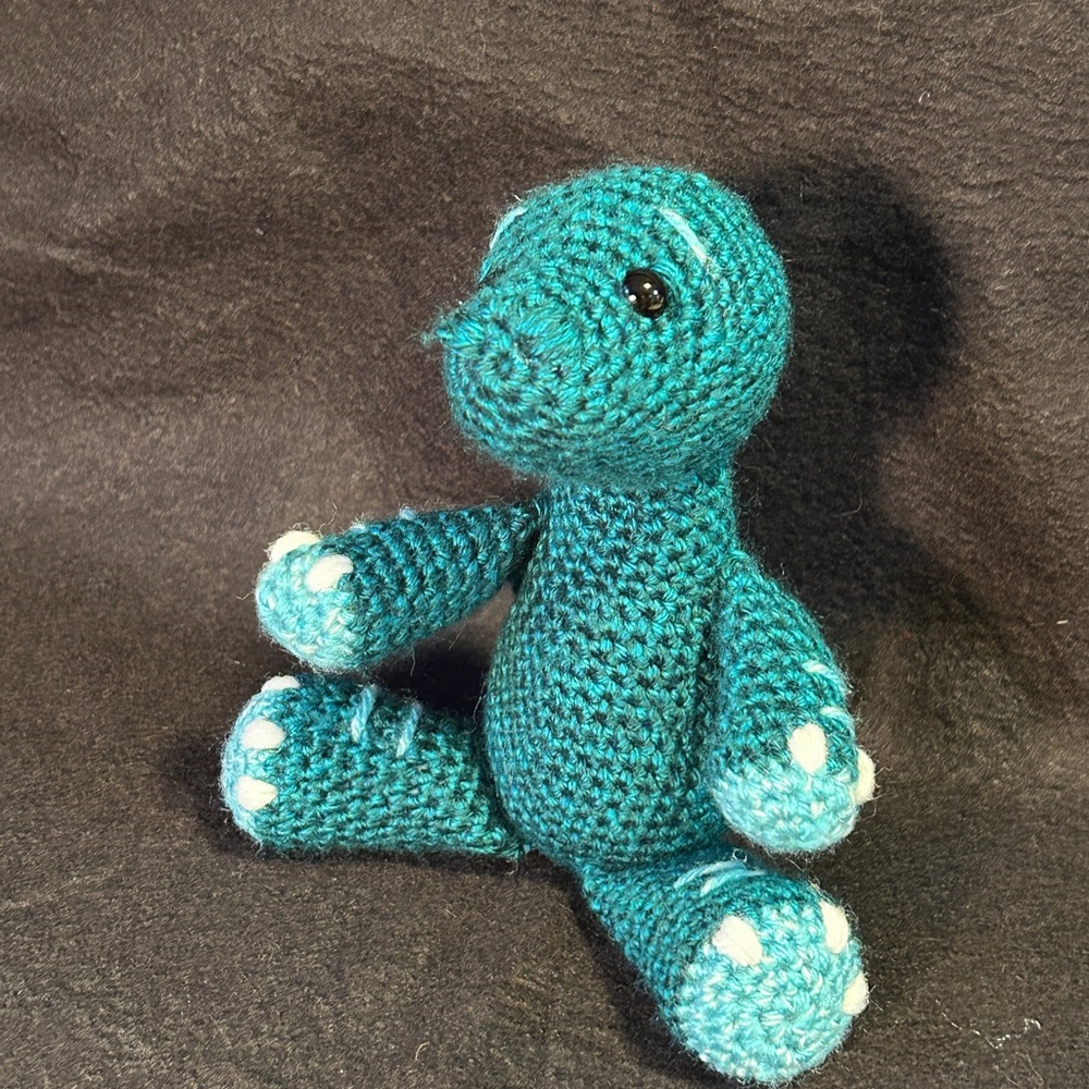 Handmade Crochet Teal Dinosaur Plush
